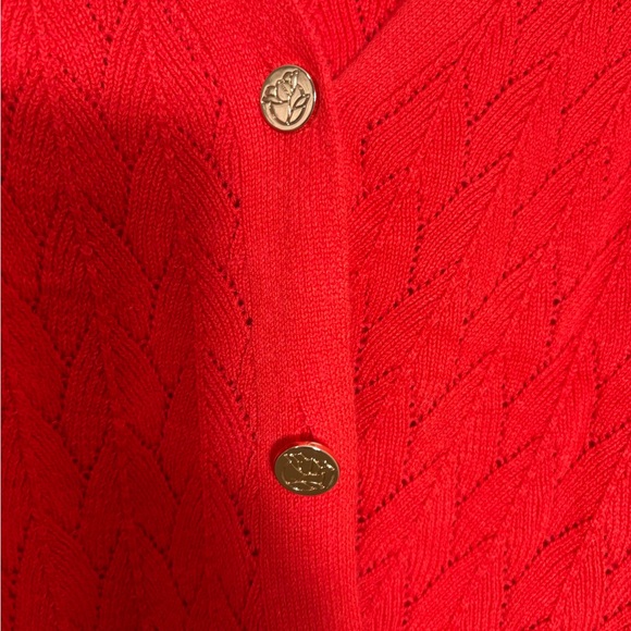 Draper James Red Puff Cardigan Cropped Knit Button Front Romantic Feminine SZ S - Picture 3 of 7